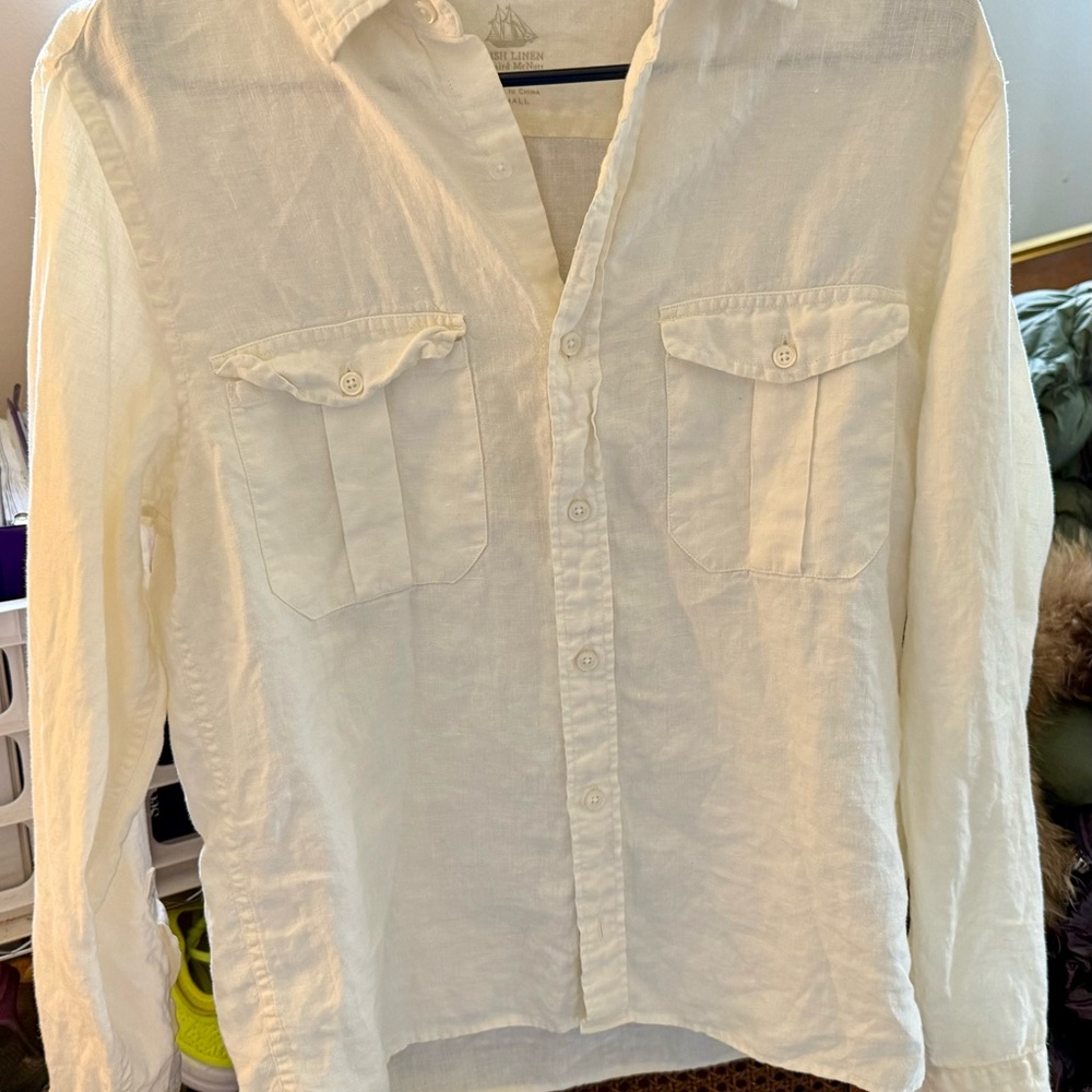 J. Crew Cream Notched Collar Long Sleeve Shirt